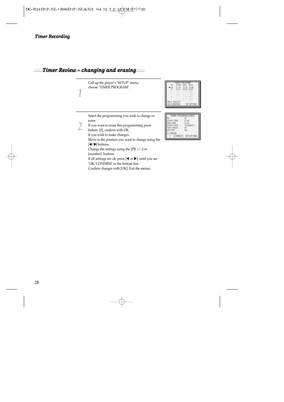 Timer review – changing and erasing, Timer recording | Daewoo SH-3510P User Manual | Page 30 / 66