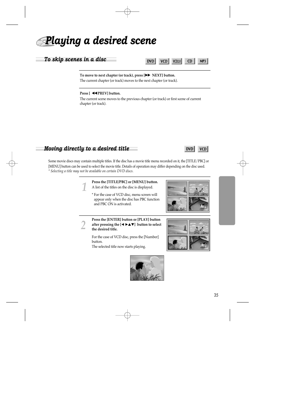 Playing a desired scene | Daewoo SH-3510P User Manual | Page 37 / 66