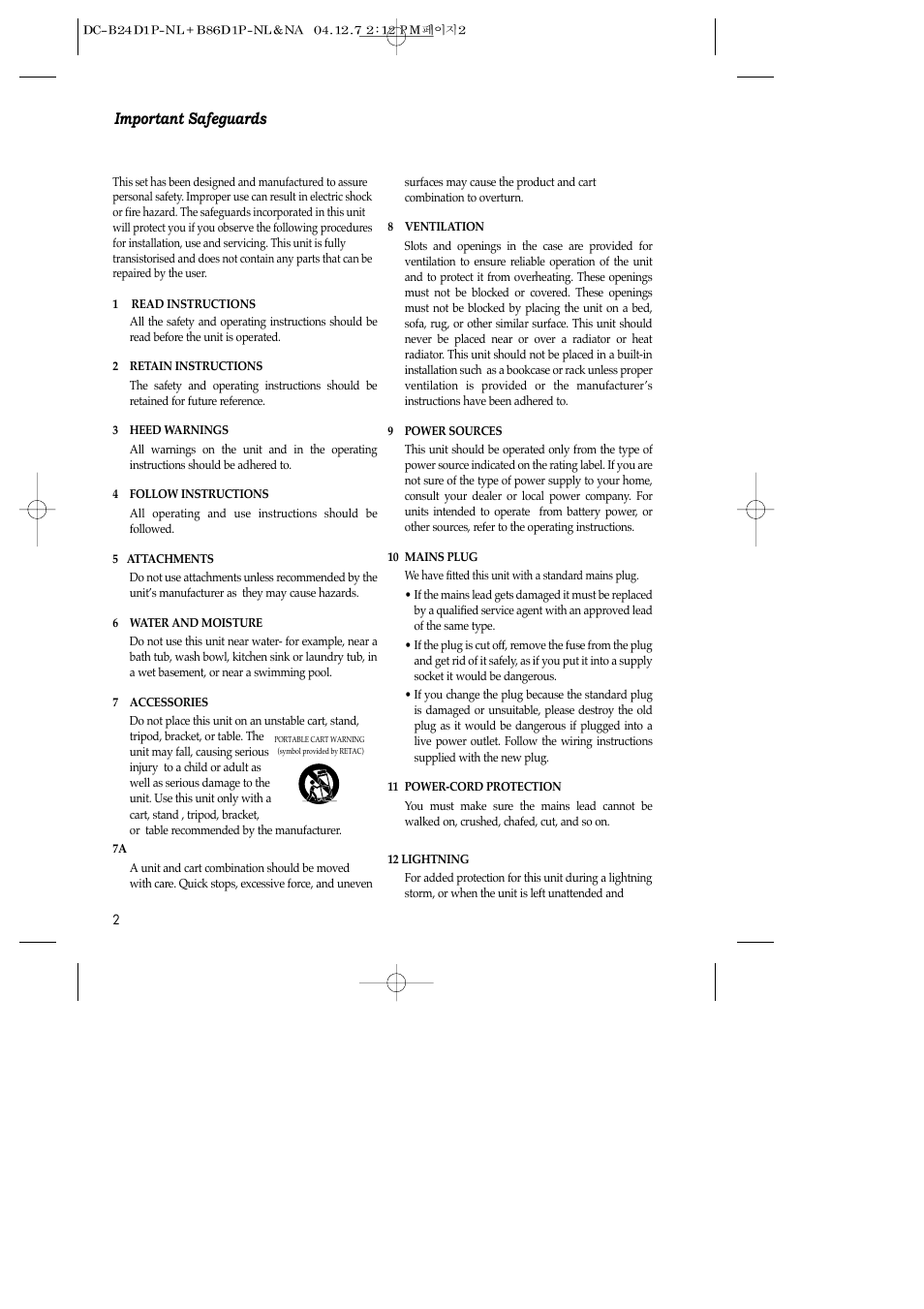 Important safeguards | Daewoo SH-3510P User Manual | Page 4 / 66