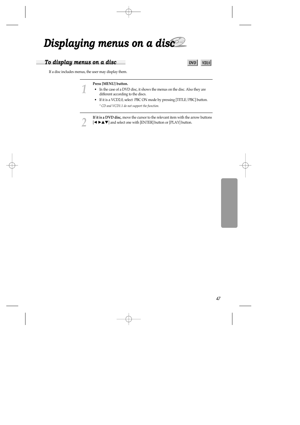 Displaying menus on a disc | Daewoo SH-3510P User Manual | Page 49 / 66