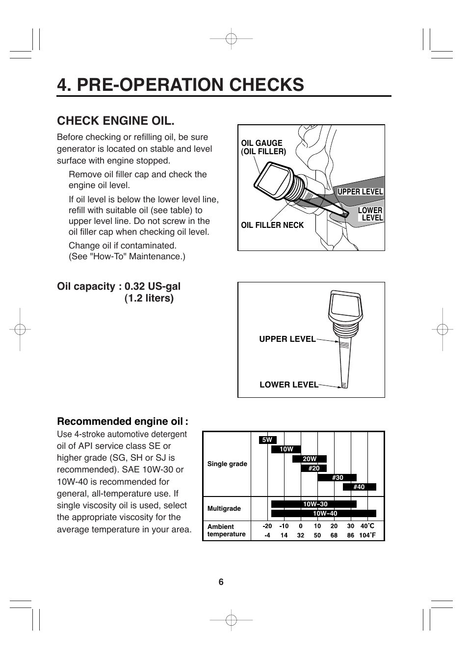 Pre-operation checks, Check engine oil | Subaru Robin RGV7500 User Manual | Page 16 / 46