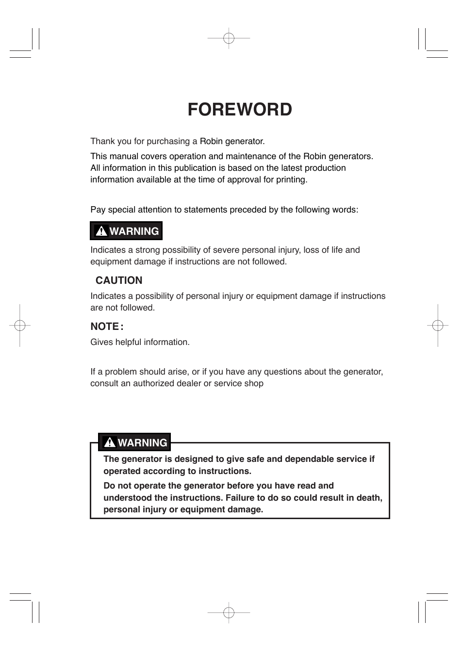 Foreword | Subaru Robin RGV7500 User Manual | Page 9 / 46