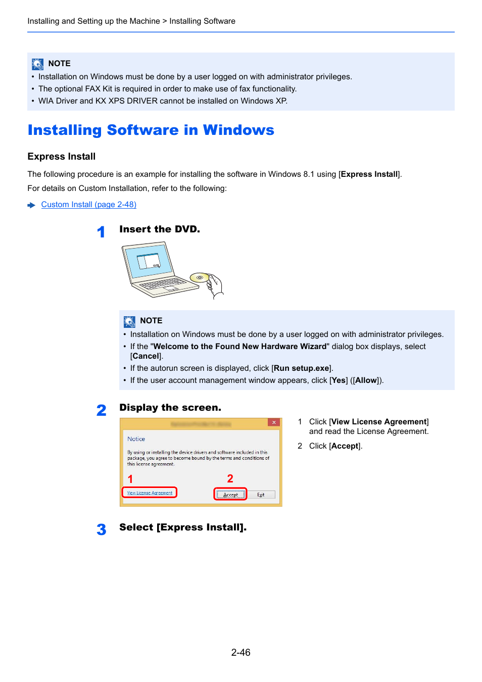 Installing software in windows, Installing software in windows -46 | Kyocera Taskalfa 3511i User Manual | Page 111 / 610