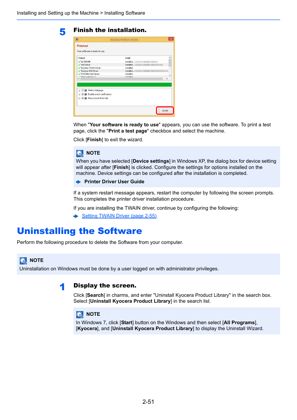 Uninstalling the software, Uninstalling the software -51 | Kyocera Taskalfa 3511i User Manual | Page 116 / 610