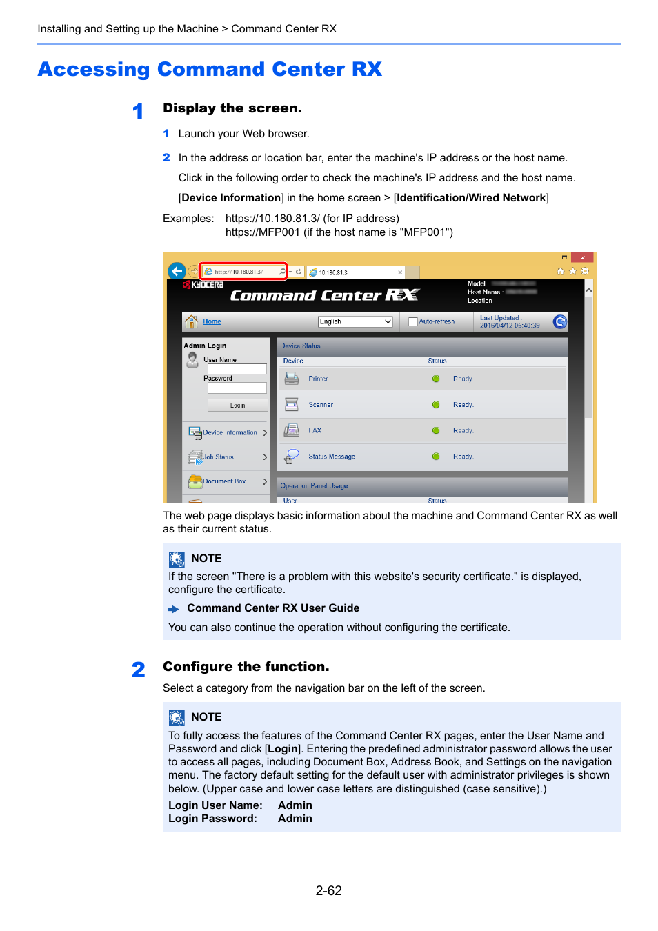 Accessing command center rx, Accessing command center rx -62 | Kyocera Taskalfa 3511i User Manual | Page 127 / 610