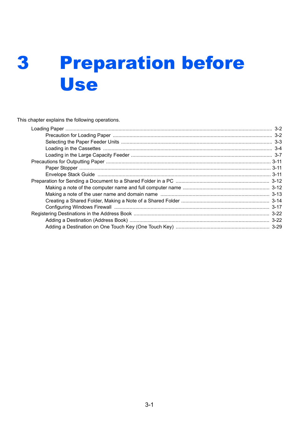 3 preparation before use, Preparation before use -1, Preparation before use | 3preparation before use | Kyocera Taskalfa 3511i User Manual | Page 144 / 610