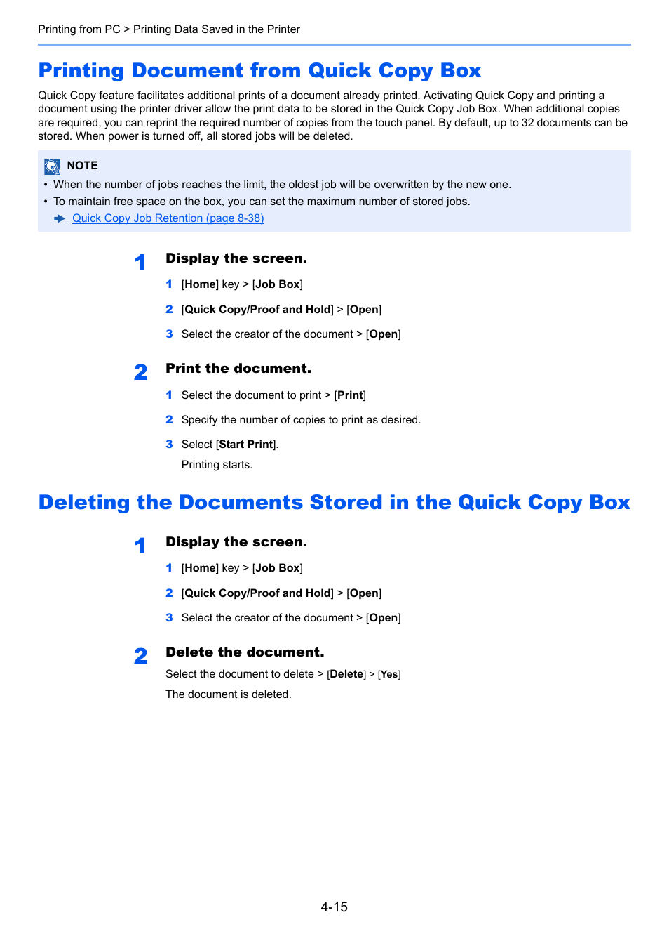 Printing document from quick copy box | Kyocera Taskalfa 3511i User Manual | Page 188 / 610