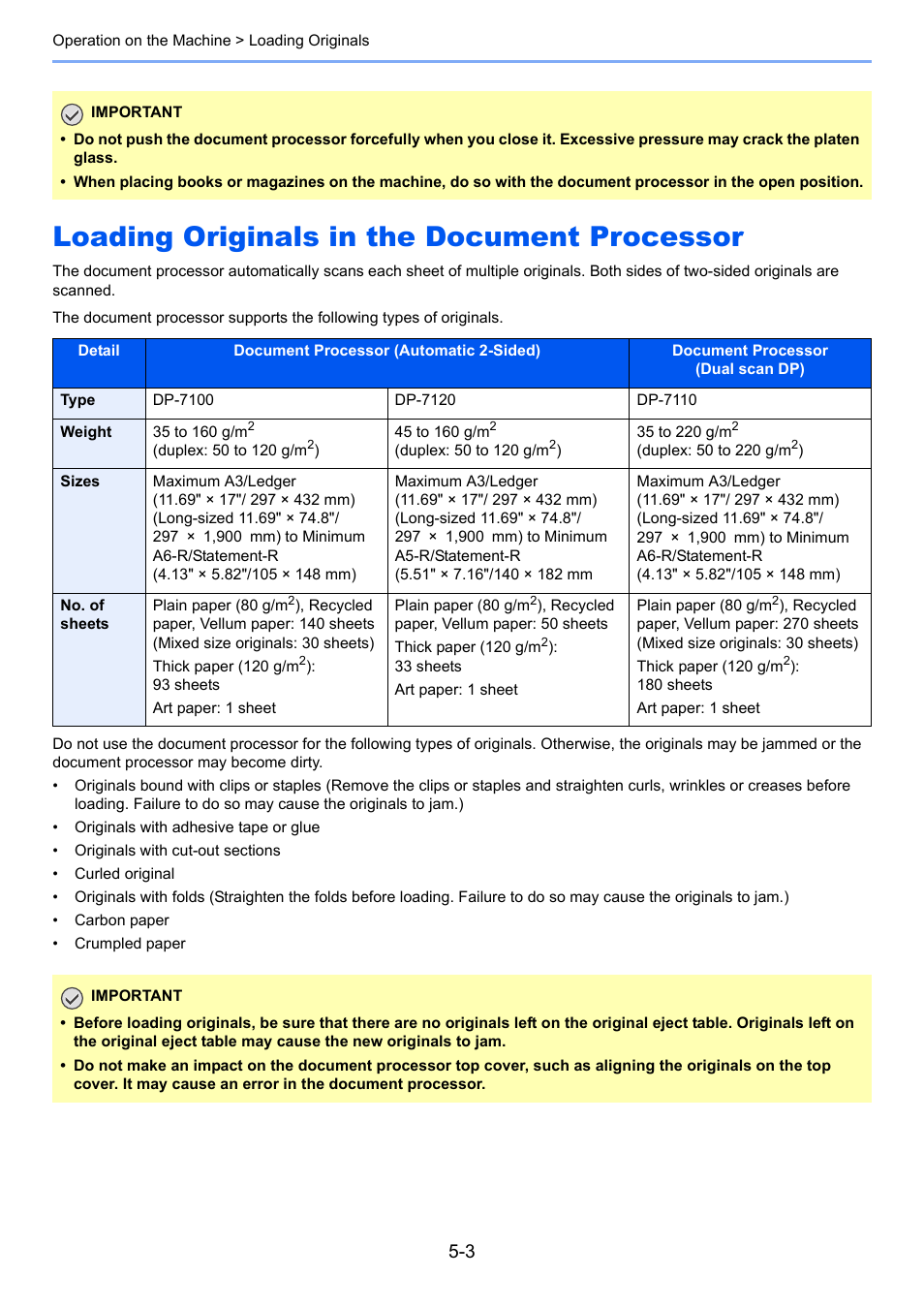 Loading originals in the document processor, Loading originals in the document processor -3, Loading originals in the document | Processor -3 | Kyocera Taskalfa 3511i User Manual | Page 196 / 610