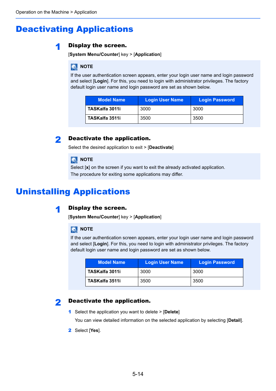 Deactivating applications, Uninstalling applications, Deactivating applications -14 | Uninstalling applications -14 | Kyocera Taskalfa 3511i User Manual | Page 207 / 610