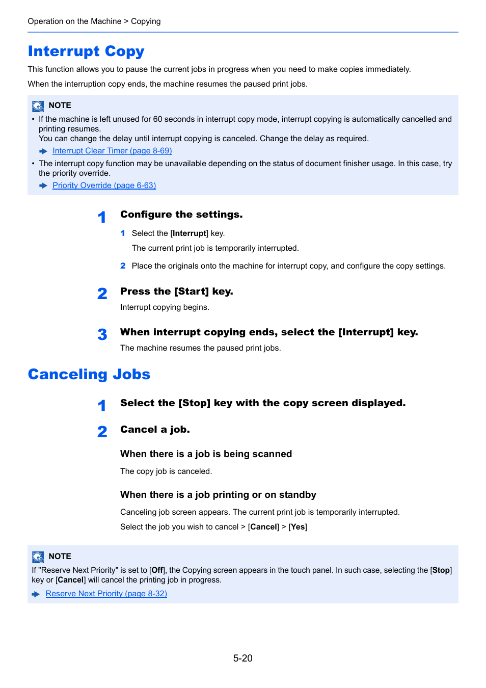 Interrupt copy, Canceling jobs, Interrupt copy -20 canceling jobs -20 | Interrupt copy -20, Canceling jobs -20 | Kyocera Taskalfa 3511i User Manual | Page 213 / 610