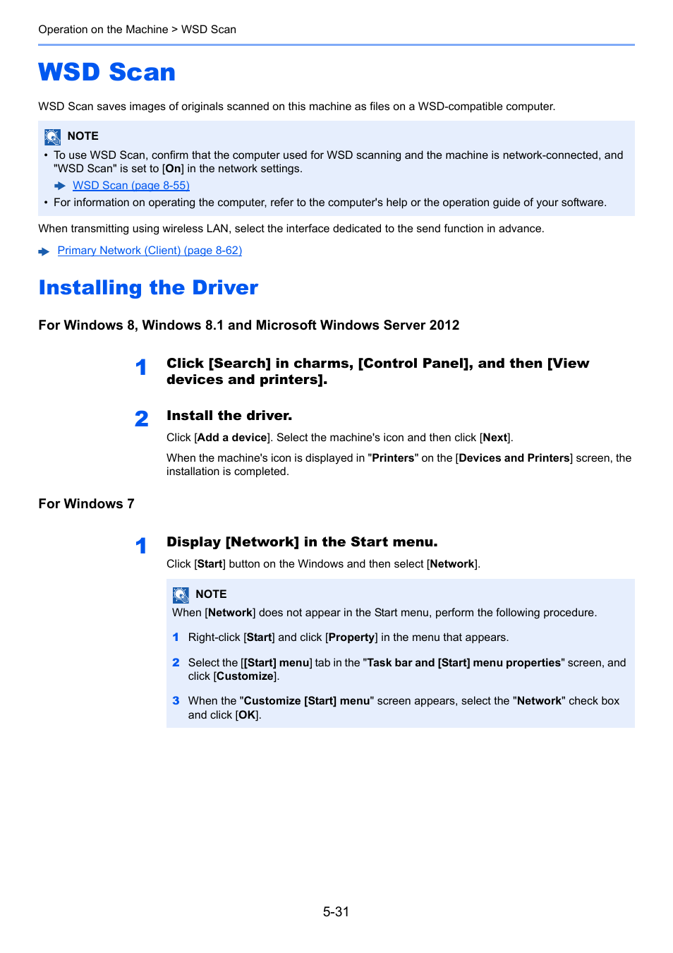 Wsd scan, Installing the driver, Wsd scan -31 | Installing the driver -31 | Kyocera Taskalfa 3511i User Manual | Page 224 / 610