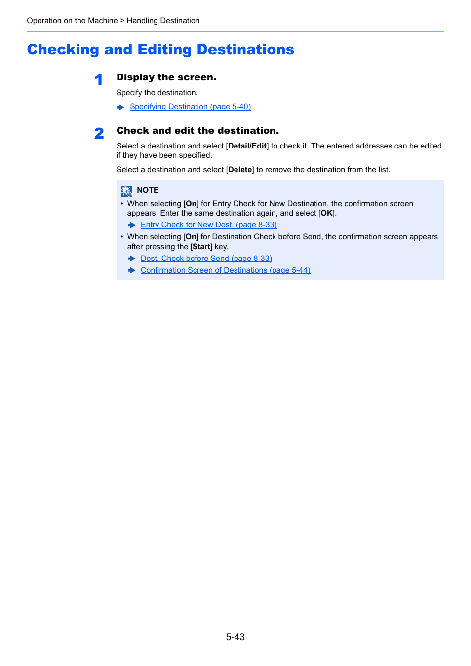 Checking and editing destinations, Checking and editing destinations -43 | Kyocera Taskalfa 3511i User Manual | Page 236 / 610