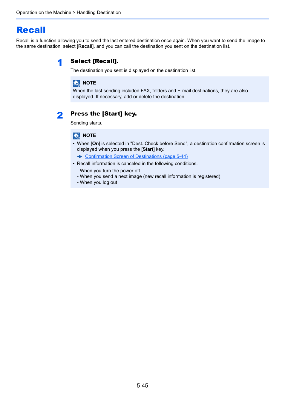 Recall, Recall -45 | Kyocera Taskalfa 3511i User Manual | Page 238 / 610