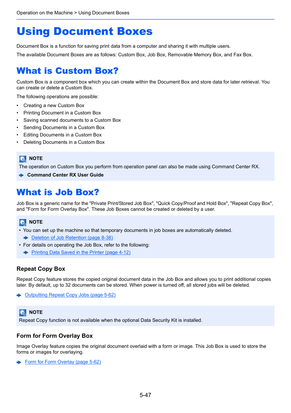 Using document boxes, What is custom box, What is job box | Using document boxes -47, What is custom box? -47 what is job box? -47, What is custom box? -47, What is job box? -47 | Kyocera Taskalfa 3511i User Manual | Page 240 / 610