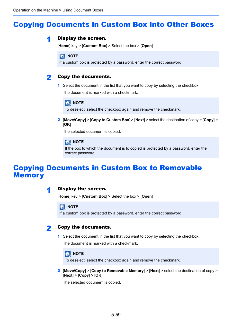 Copying documents in custom box into other boxes, Copying documents in custom box, Into other boxes -59 | To removable memory -59 | Kyocera Taskalfa 3511i User Manual | Page 252 / 610