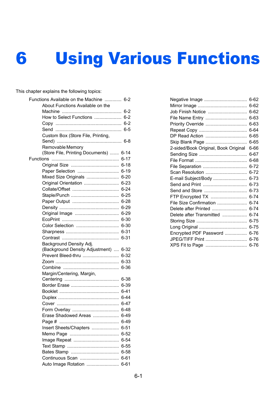 6 using various functions, Using various functions -1, Using various functions | 6using various functions | Kyocera Taskalfa 3511i User Manual | Page 265 / 610