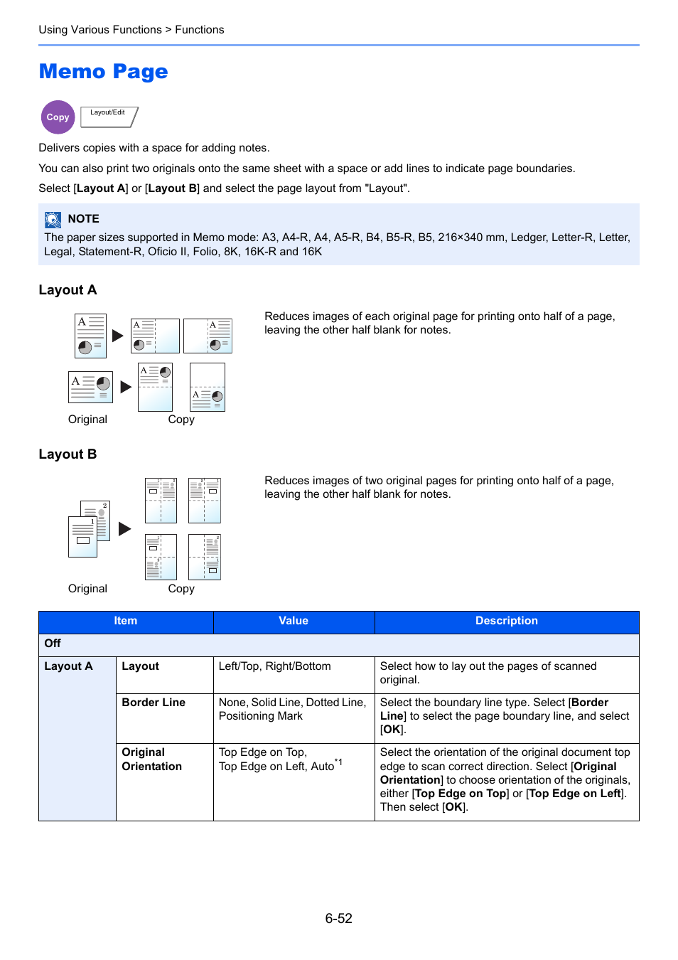 Delivers copies with a space for adding notes, Layout a layout b | Kyocera Taskalfa 3511i User Manual | Page 316 / 610