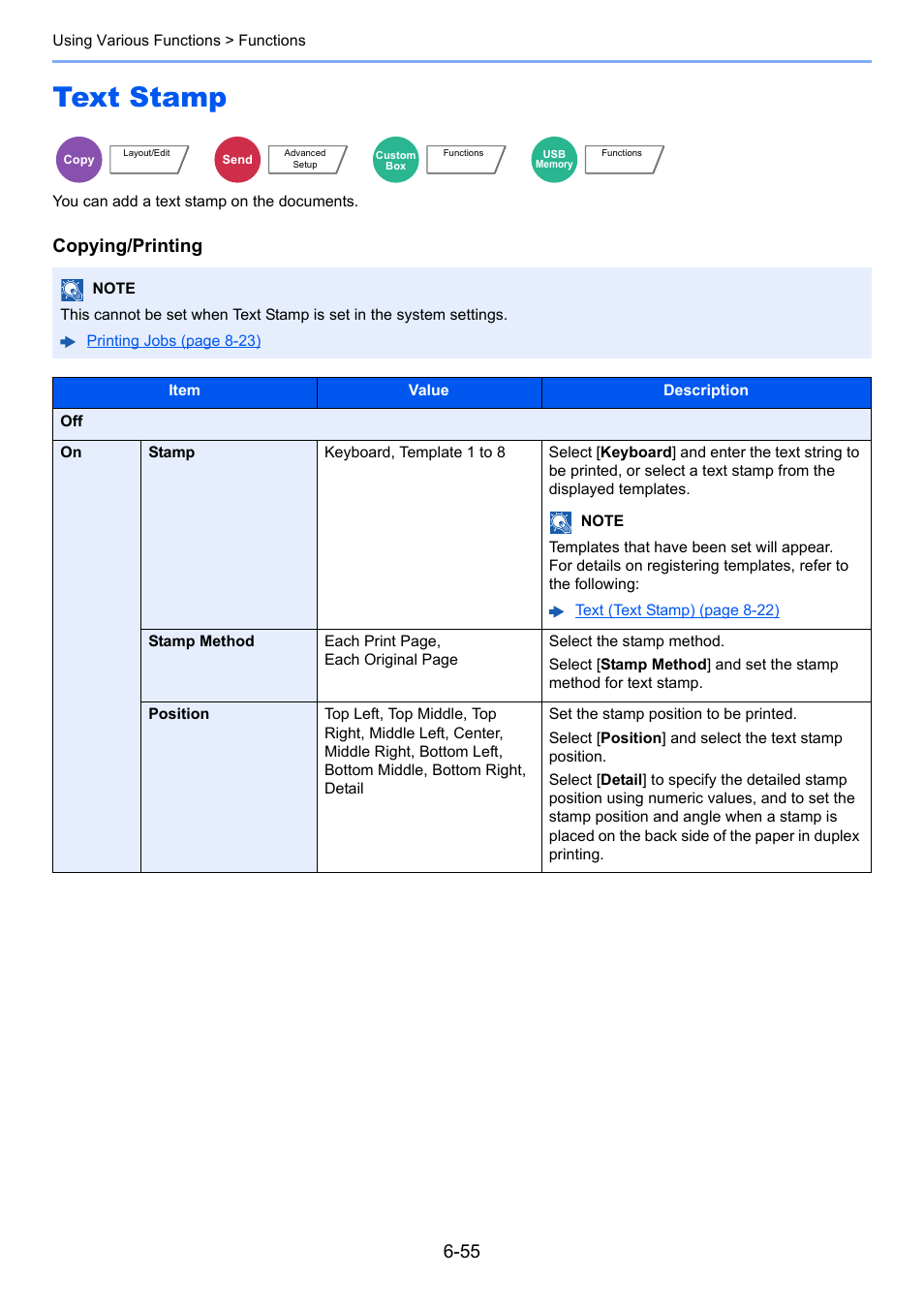 Text stamp, Text stamp -55, You can add a text stamp on the documents | Copying/printing | Kyocera Taskalfa 3511i User Manual | Page 319 / 610