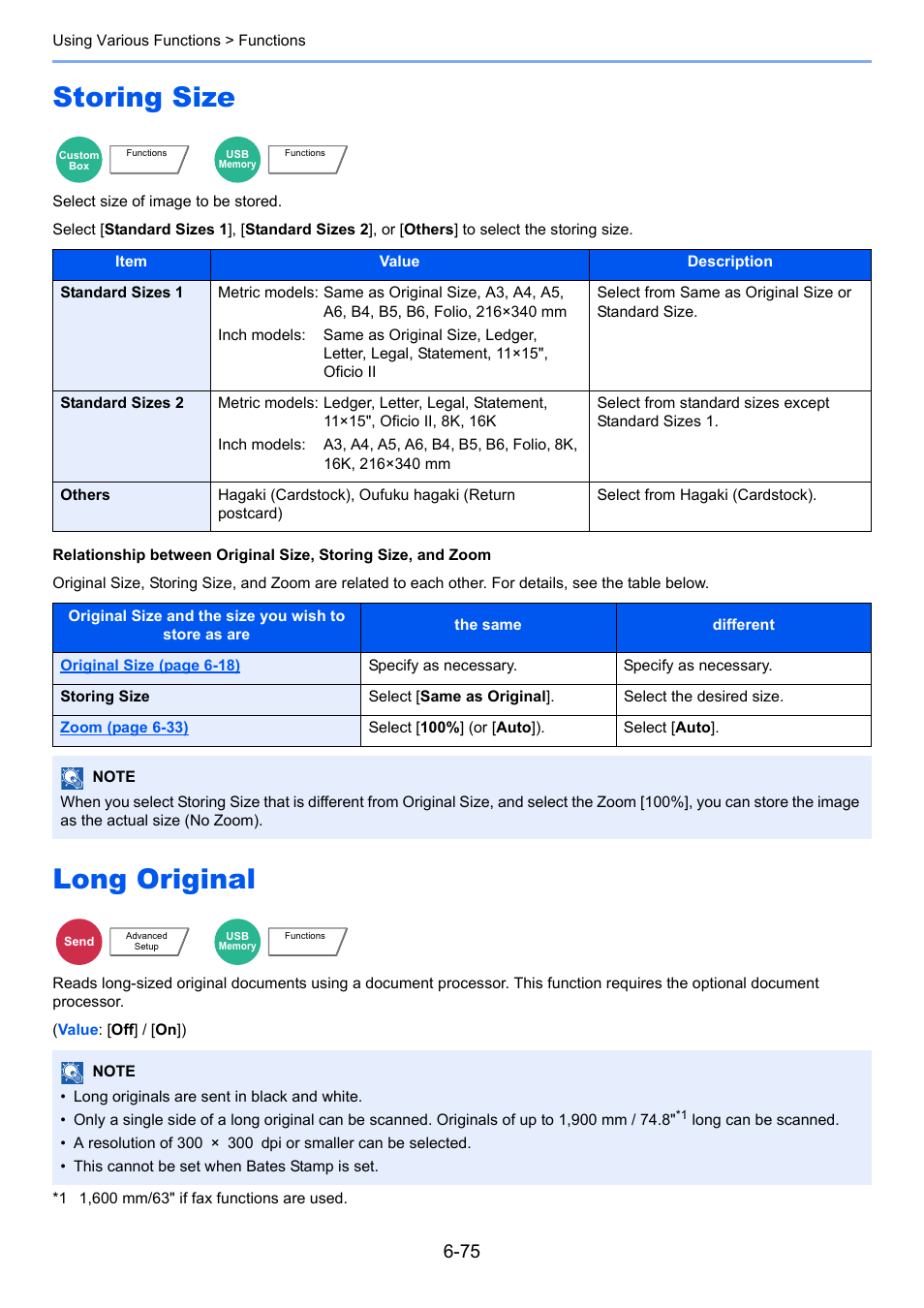 Storing size, Long original, Storing size -75 long original -75 | Select size of image to be stored | Kyocera Taskalfa 3511i User Manual | Page 339 / 610