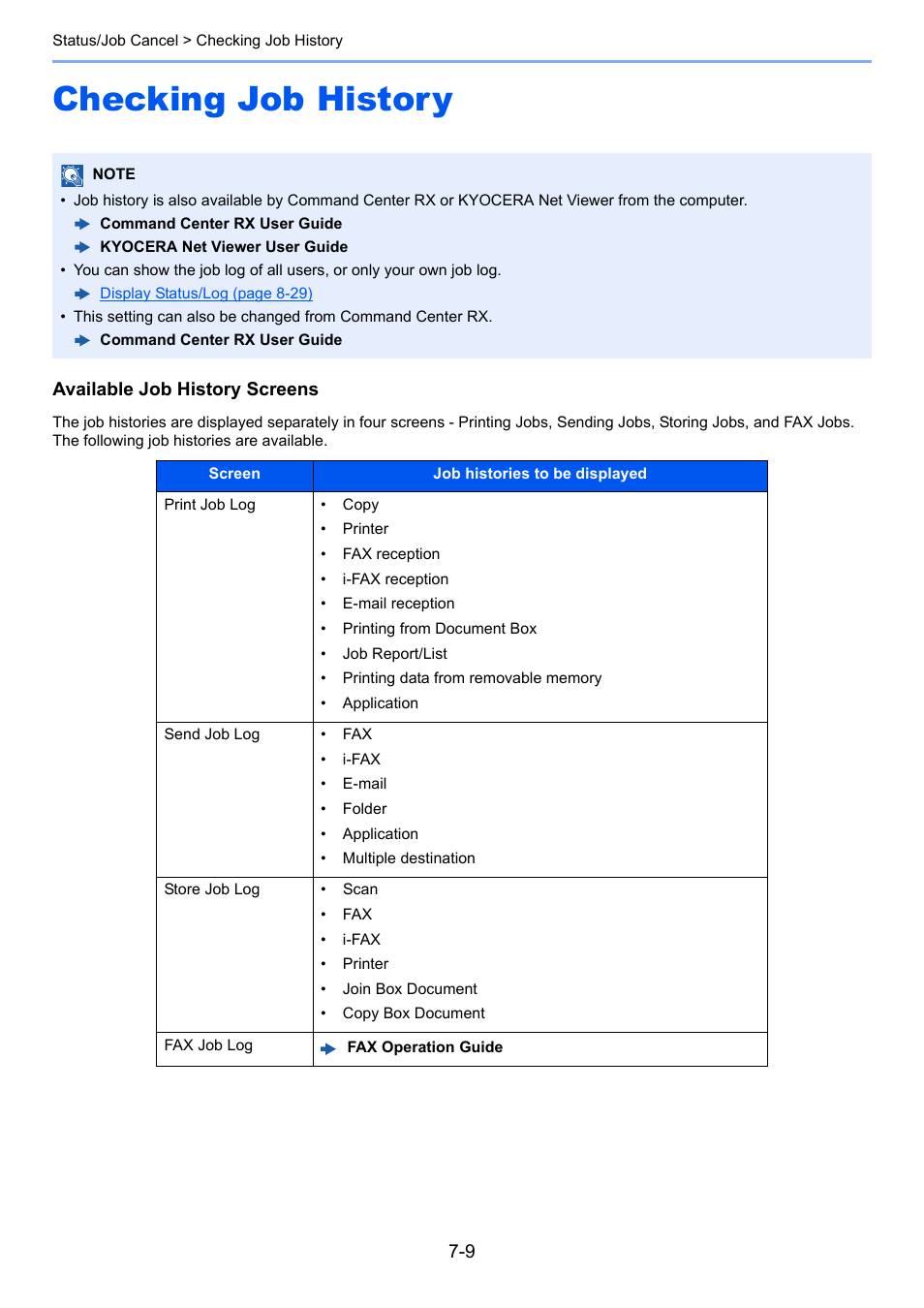 Checking job history, Checking job history -9 | Kyocera Taskalfa 3511i User Manual | Page 349 / 610