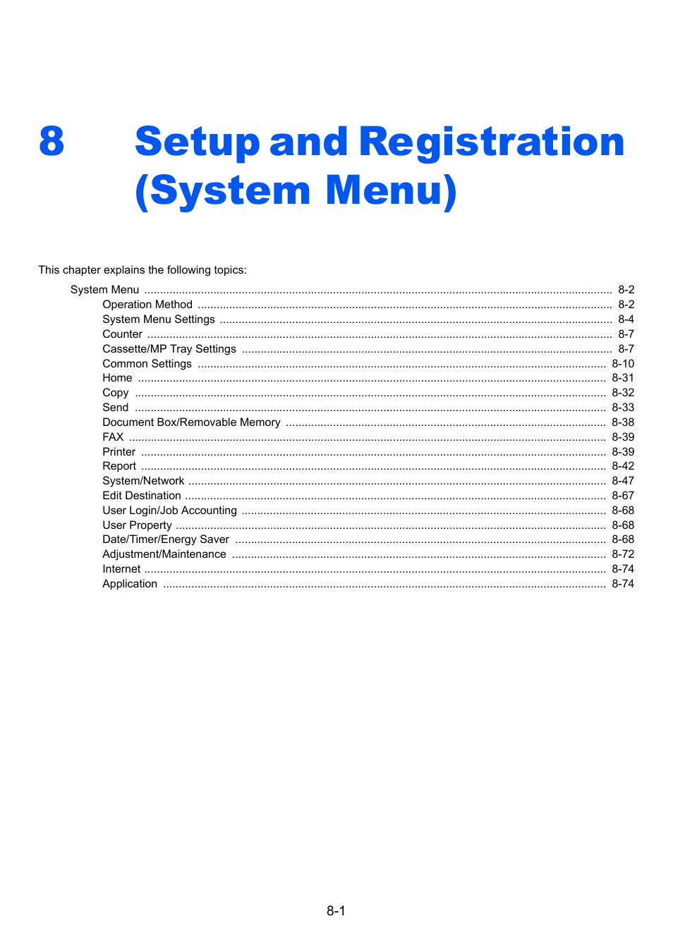 8 setup and registration (system menu), Setup and registration (system menu) -1, Setup and registration (system menu) | 8setup and registration (system menu) | Kyocera Taskalfa 3511i User Manual | Page 355 / 610