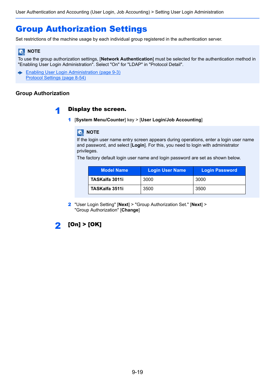 Group authorization settings, Group authorization settings -19 | Kyocera Taskalfa 3511i User Manual | Page 447 / 610