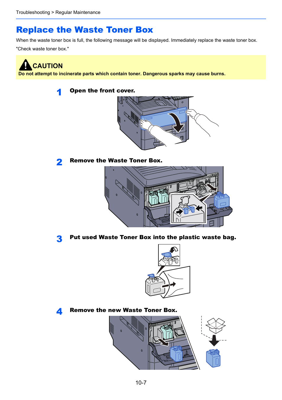 Replace the waste toner box, Replace the waste toner box -7 | Kyocera Taskalfa 3511i User Manual | Page 488 / 610