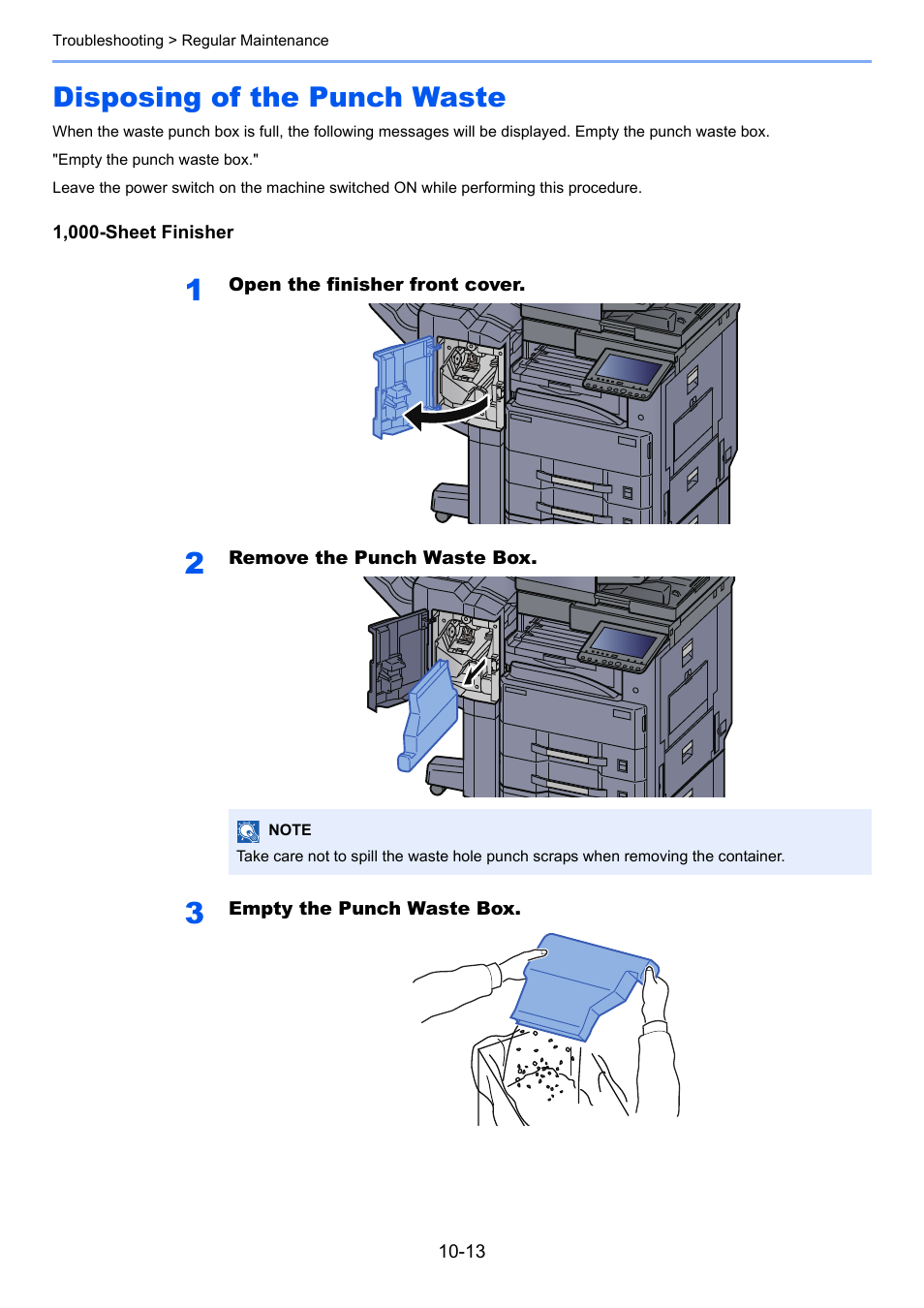 Disposing of the punch waste, Disposing of the punch waste -13 | Kyocera Taskalfa 3511i User Manual | Page 494 / 610