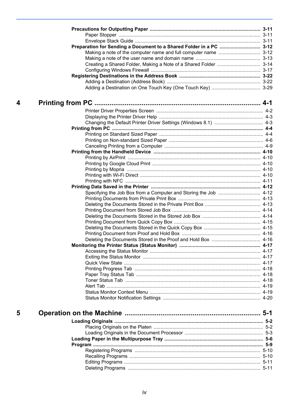 4printing from pc -1, 5operation on the machine -1 | Kyocera Taskalfa 3511i User Manual | Page 5 / 610