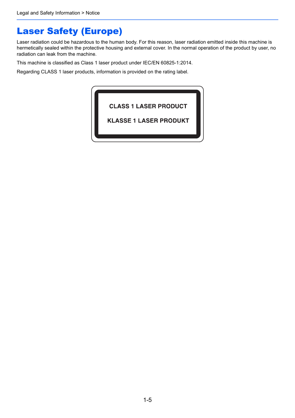 Laser safety (europe), Laser safety (europe) -5 | Kyocera Taskalfa 3511i User Manual | Page 53 / 610