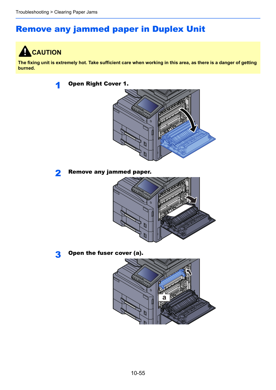 Remove any jammed paper in duplex unit, Remove any jammed paper in duplex unit -55 | Kyocera Taskalfa 3511i User Manual | Page 536 / 610