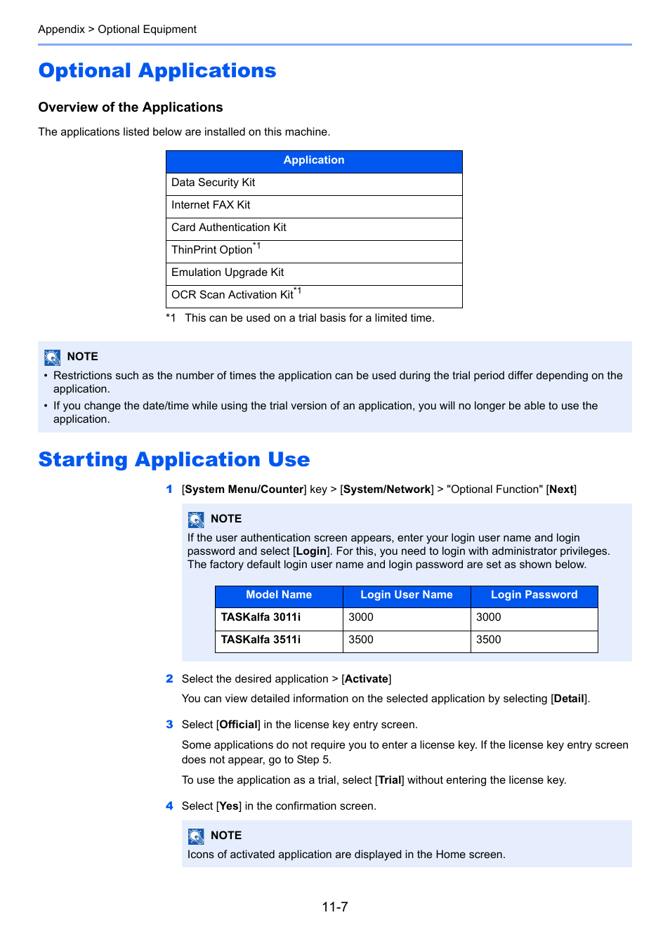 Optional applications, Starting application use | Kyocera Taskalfa 3511i User Manual | Page 573 / 610