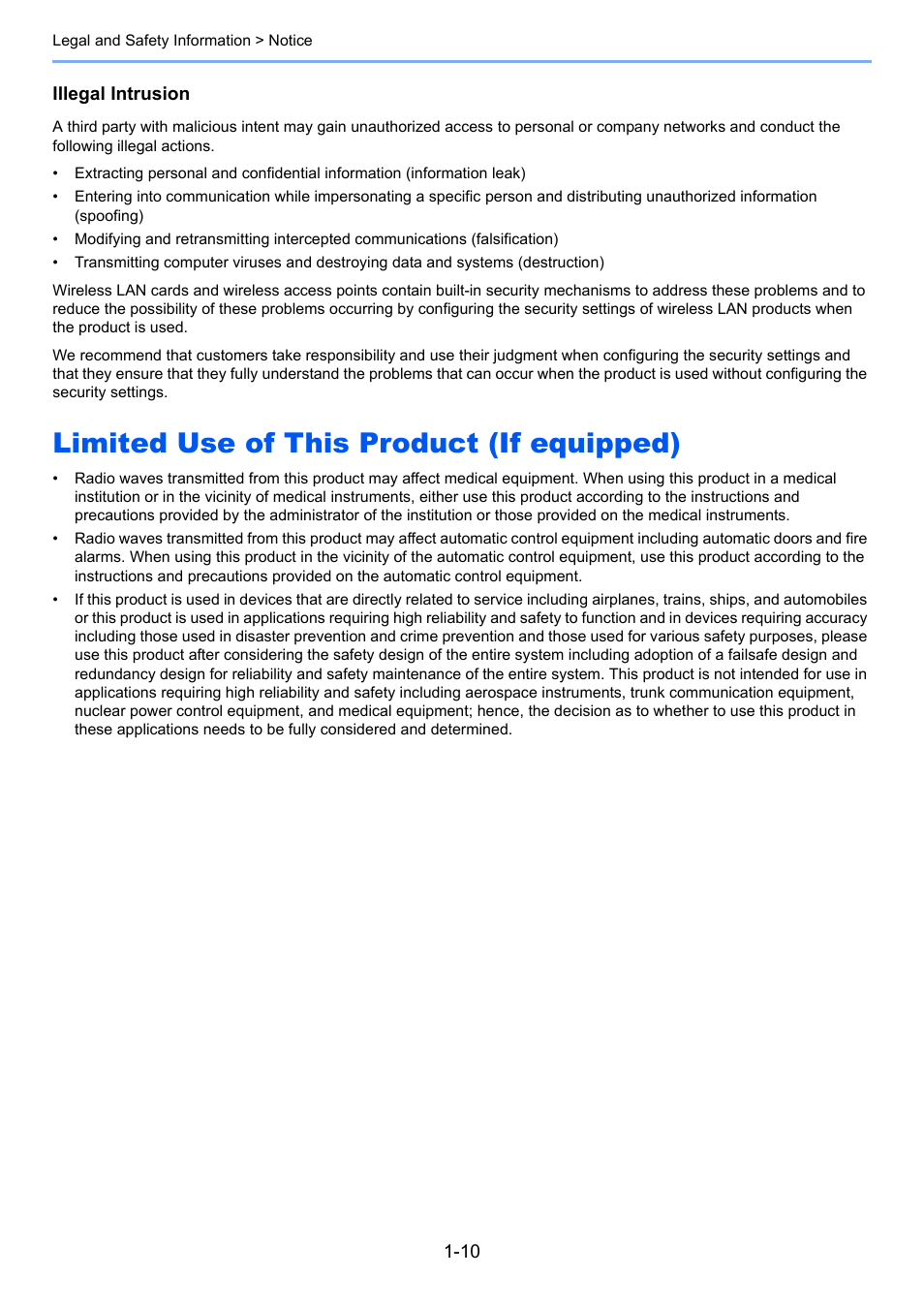 Limited use of this product (if equipped), Limited use of this product (if equipped) -10 | Kyocera Taskalfa 3511i User Manual | Page 58 / 610