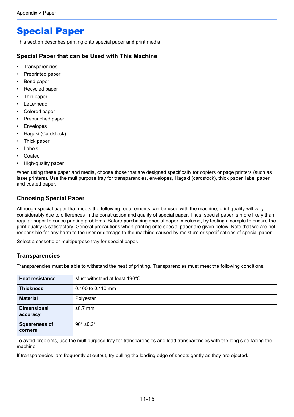 Special paper, Special paper -15 | Kyocera Taskalfa 3511i User Manual | Page 581 / 610