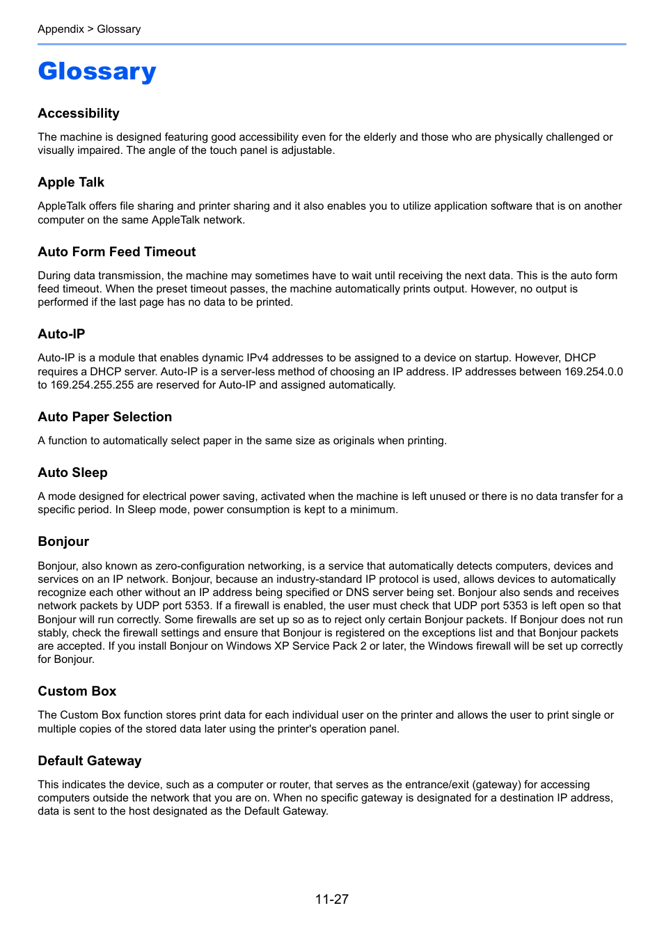 Glossary, Glossary -27 | Kyocera Taskalfa 3511i User Manual | Page 593 / 610