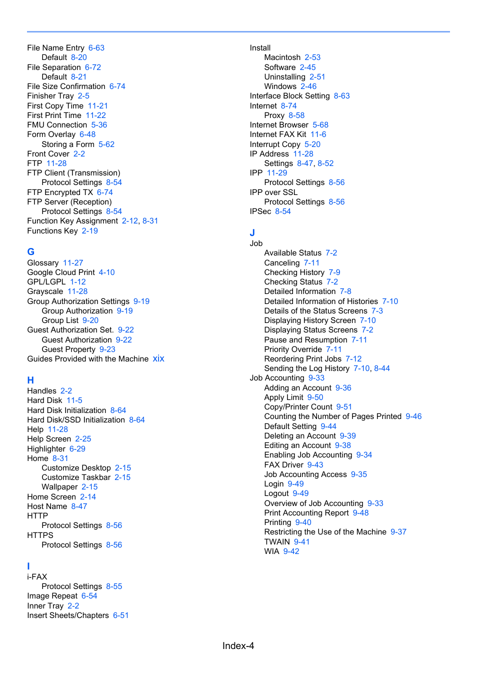 Index-4, Xix h | Kyocera Taskalfa 3511i User Manual | Page 601 / 610