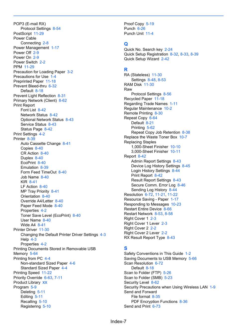 Index-7 | Kyocera Taskalfa 3511i User Manual | Page 604 / 610