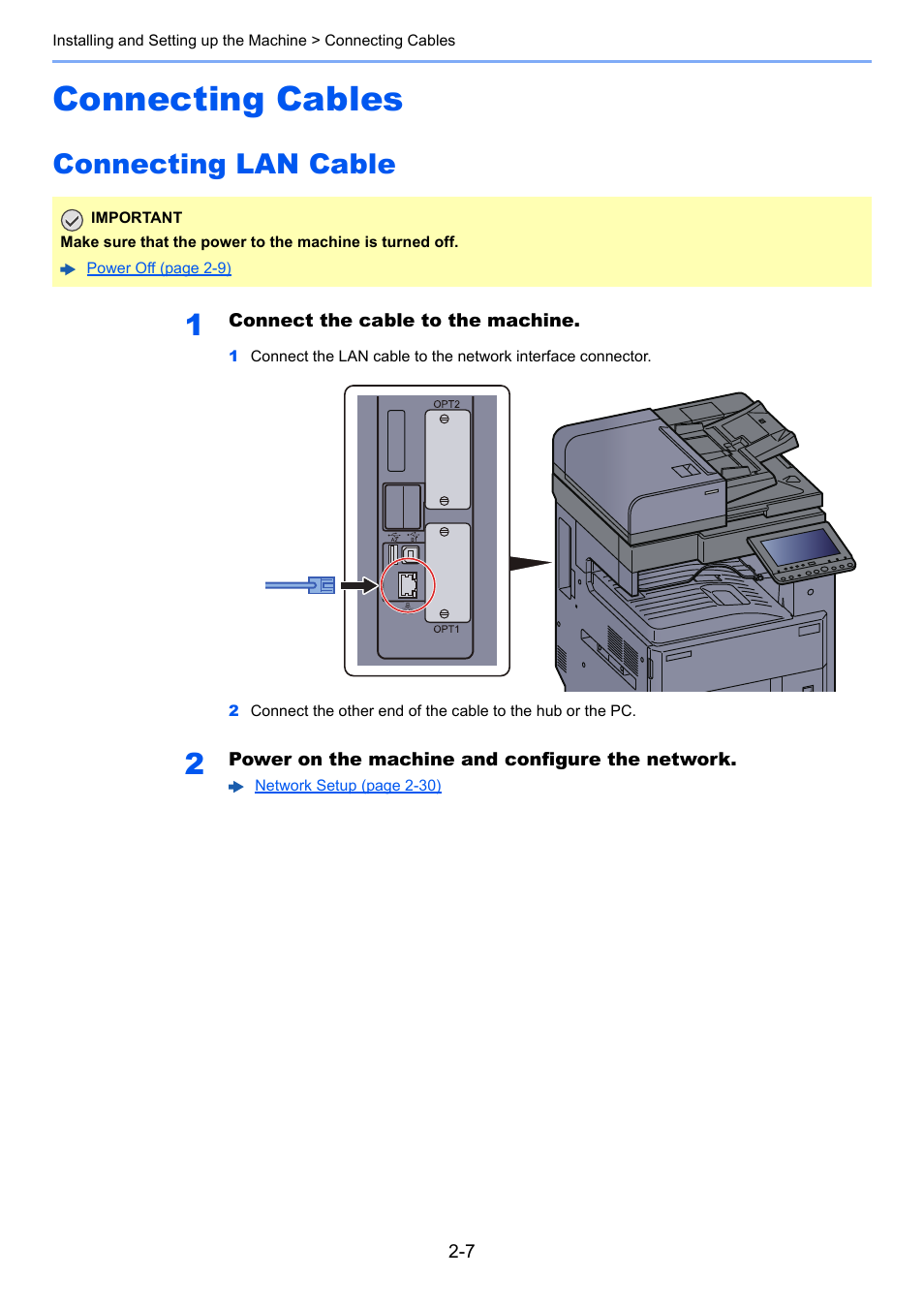 Connecting cables, Connecting lan cable, Connecting cables -7 | Connecting lan cable -7 | Kyocera Taskalfa 3511i User Manual | Page 72 / 610