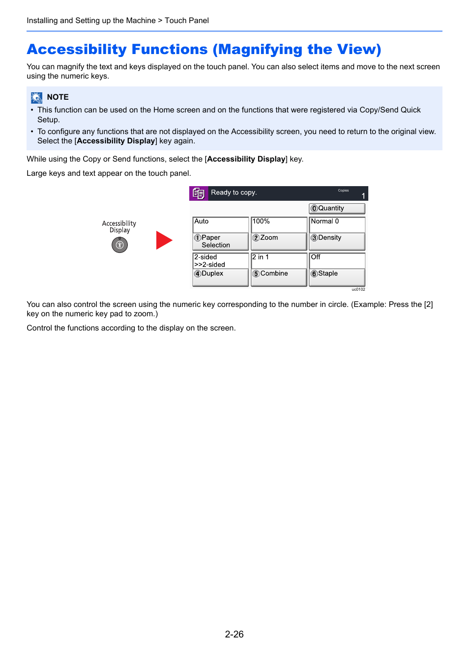 Accessibility functions (magnifying the view), Accessibility functions (magnifying the view) -26 | Kyocera Taskalfa 3511i User Manual | Page 91 / 610