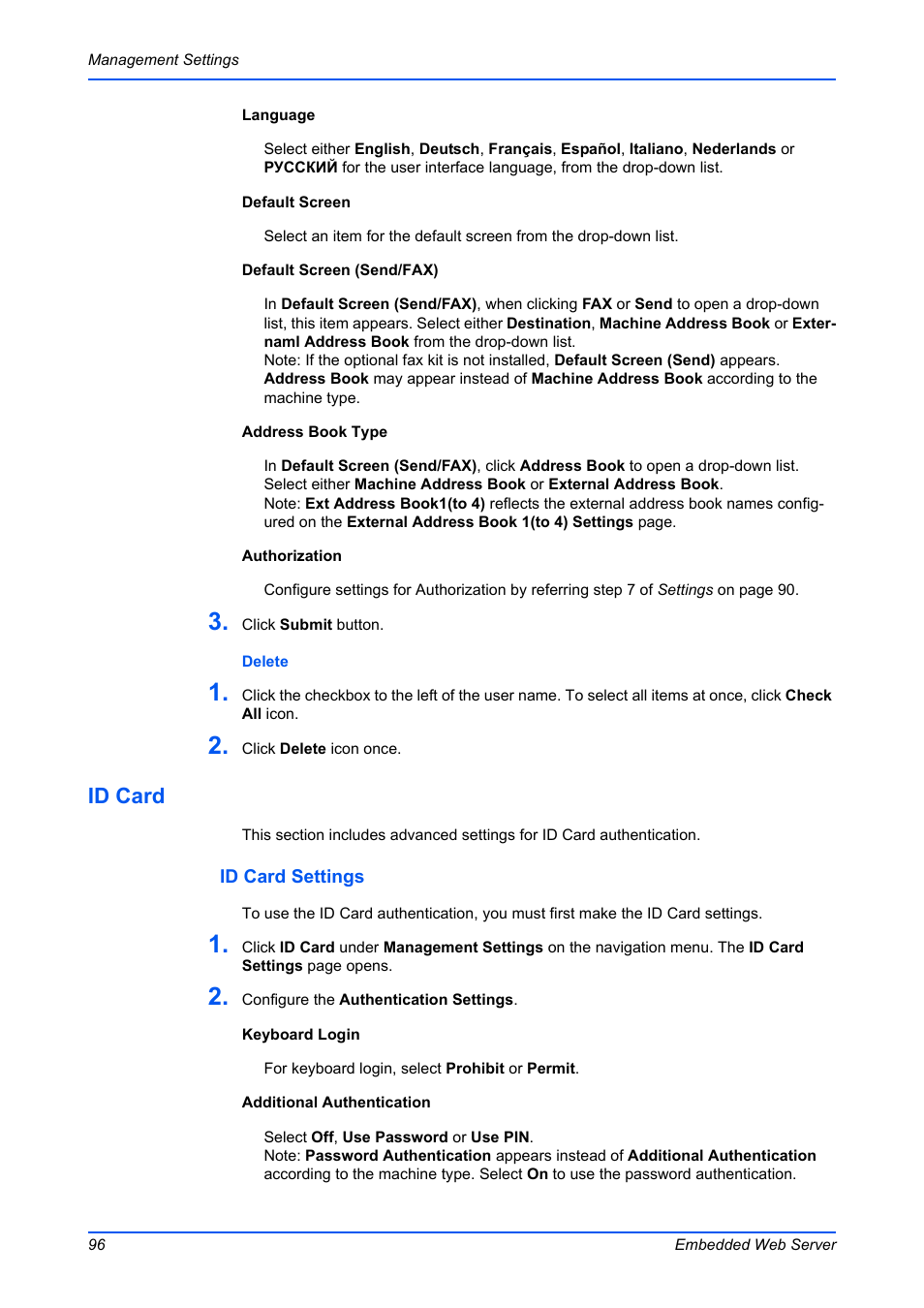 Id card | Kyocera Command Center RX User Manual | Page 100 / 118