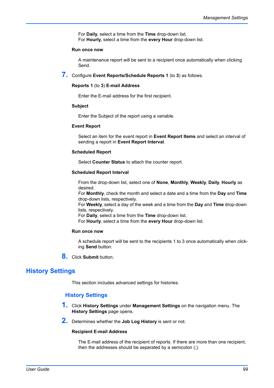 History settings | Kyocera Command Center RX User Manual | Page 103 / 118