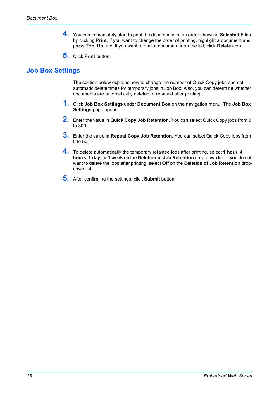 Job box settings | Kyocera Command Center RX User Manual | Page 20 / 118