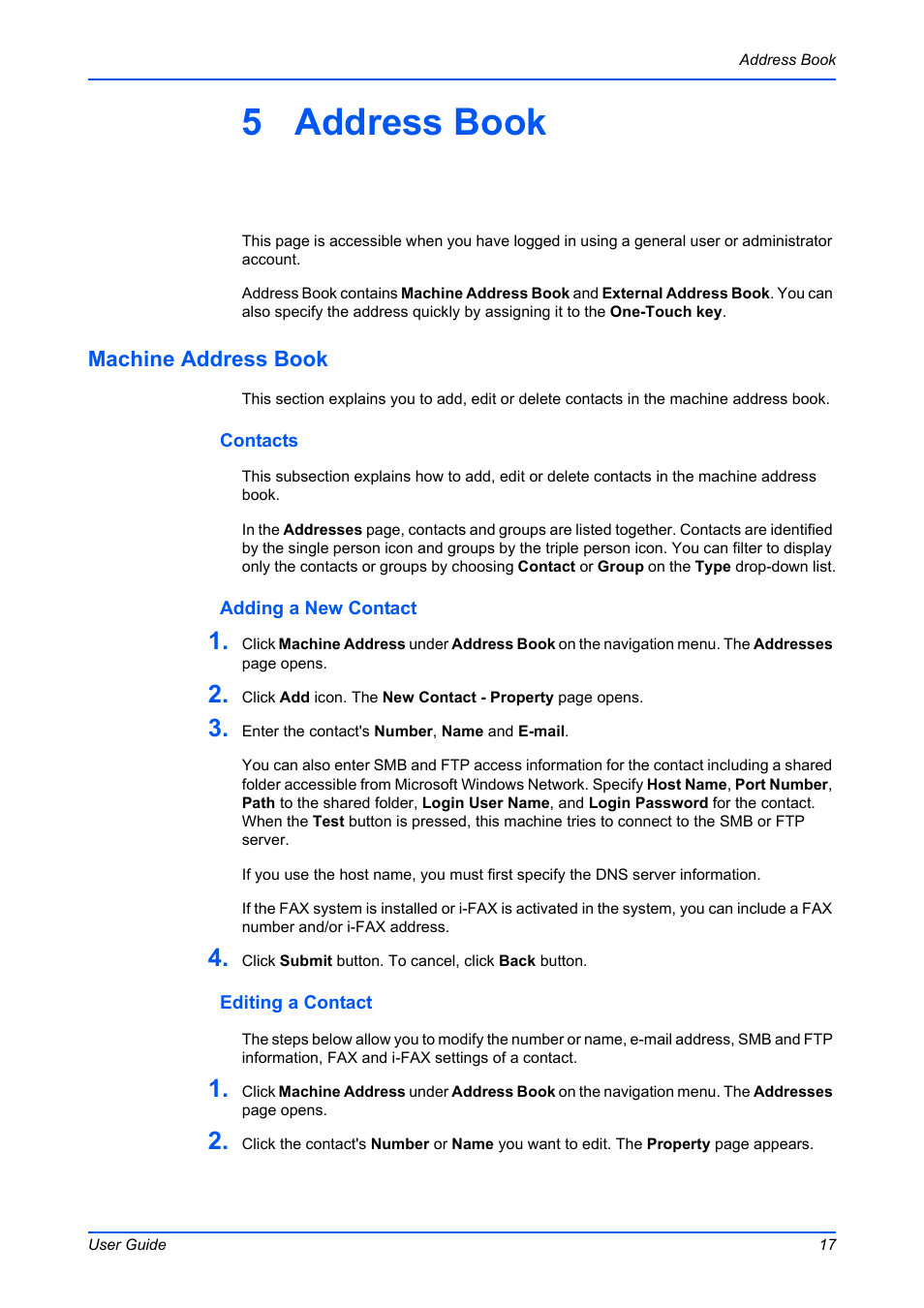 5 address book, Machine address book | Kyocera Command Center RX User Manual | Page 21 / 118