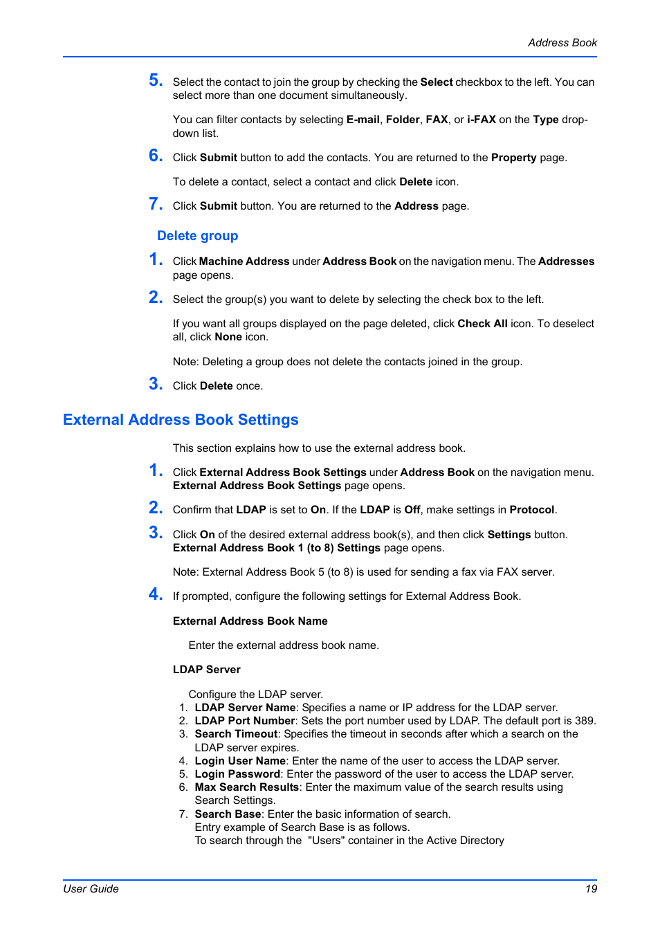 External address book settings | Kyocera Command Center RX User Manual | Page 23 / 118