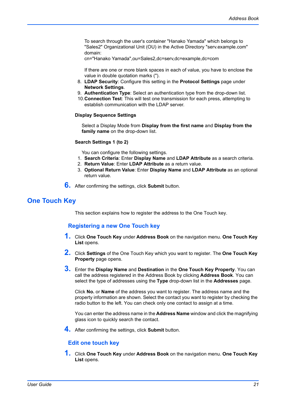 One touch key | Kyocera Command Center RX User Manual | Page 25 / 118