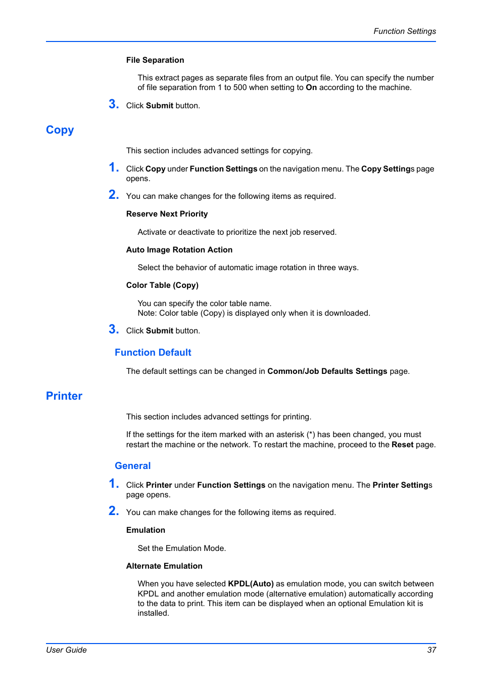 Copy, Printer | Kyocera Command Center RX User Manual | Page 41 / 118
