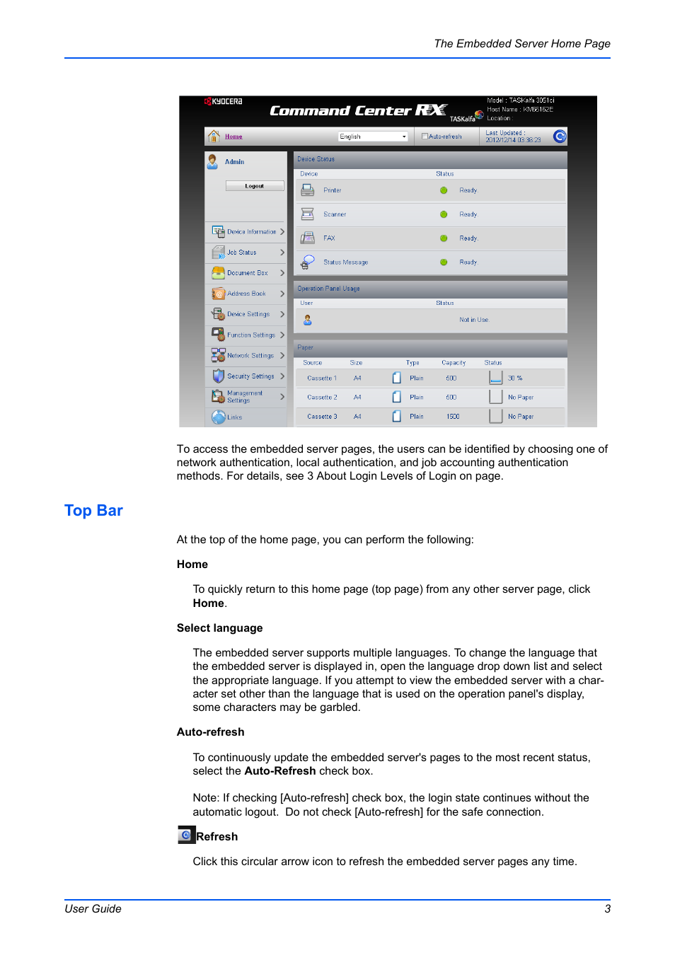Top bar | Kyocera Command Center RX User Manual | Page 7 / 118