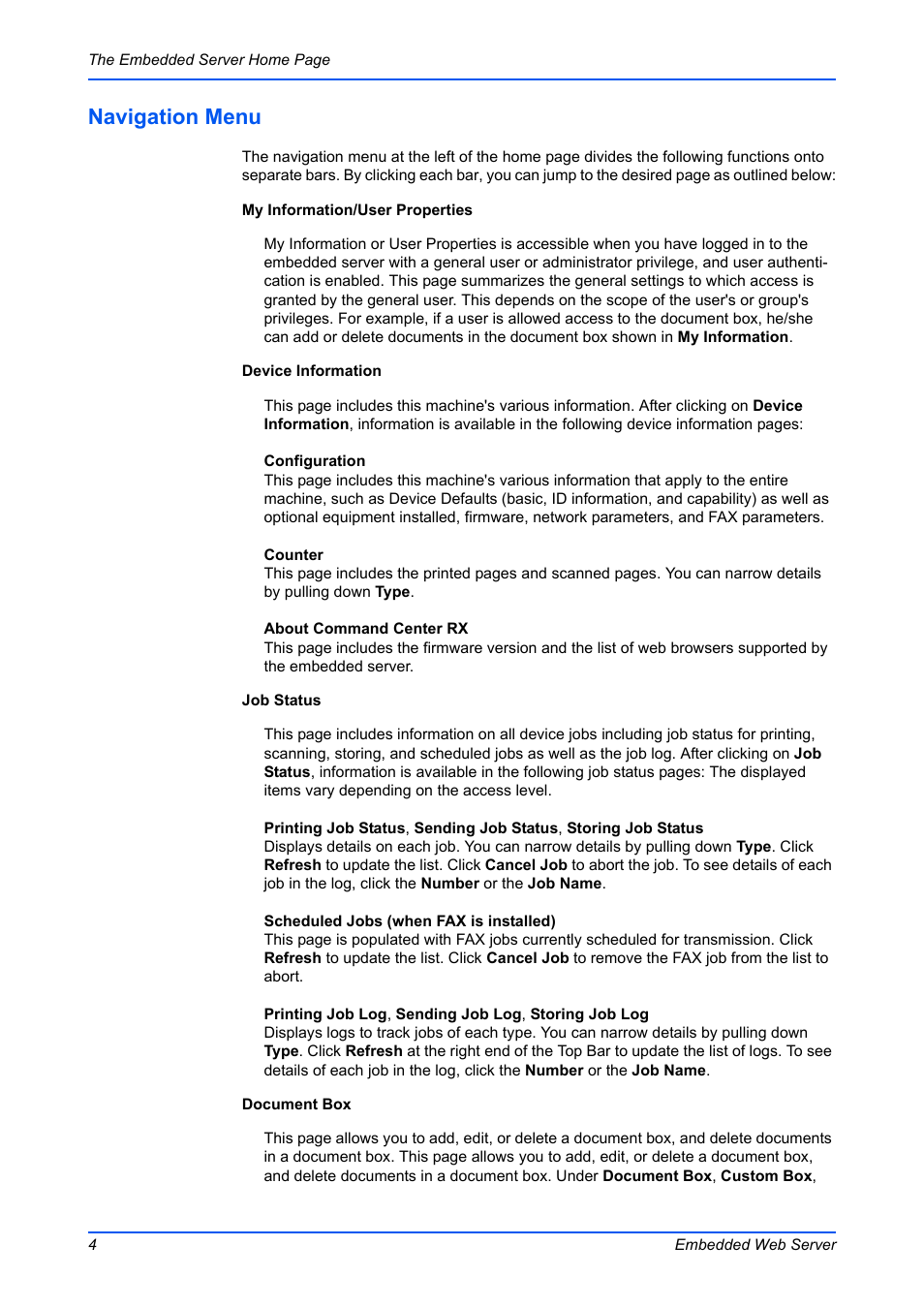 Navigation menu | Kyocera Command Center RX User Manual | Page 8 / 118