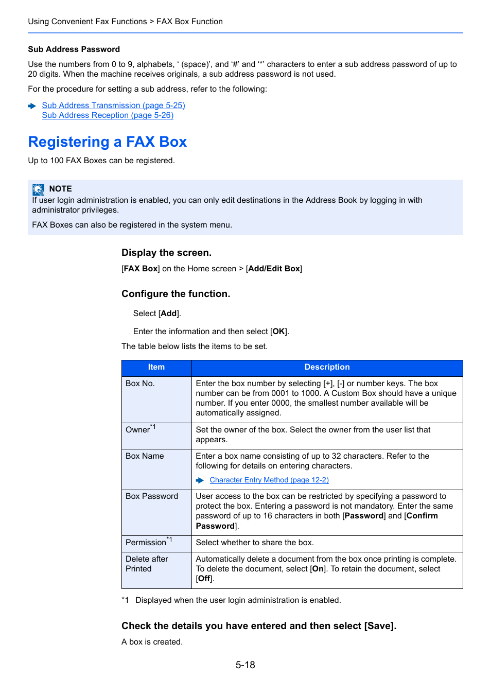 Registering a fax box, Registering a fax box -18 | Kyocera FAX System 12 User Manual | Page 106 / 258