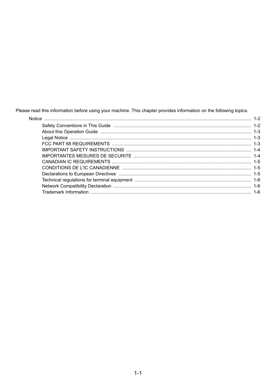 1 legal and safety information, Legal and safety information -1, Legal and safety information | 1legal and safety information | Kyocera FAX System 12 User Manual | Page 11 / 258